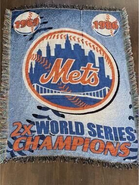 New York Mets Commemorative World Series Tapestry Wall Hanging USED 48x60in MLB